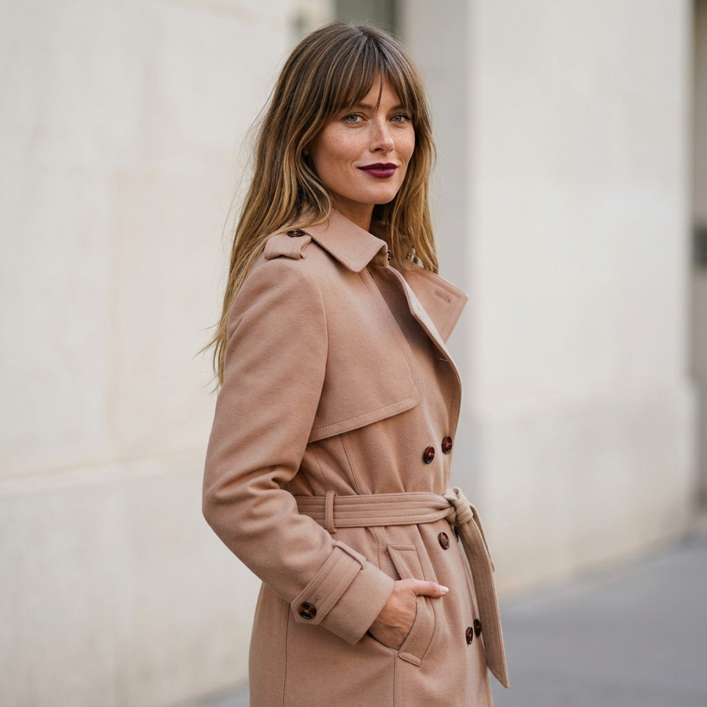 Vintage Camel Tan Wool Trench Heavy Pea Coat Unisex Jacket Size Medium