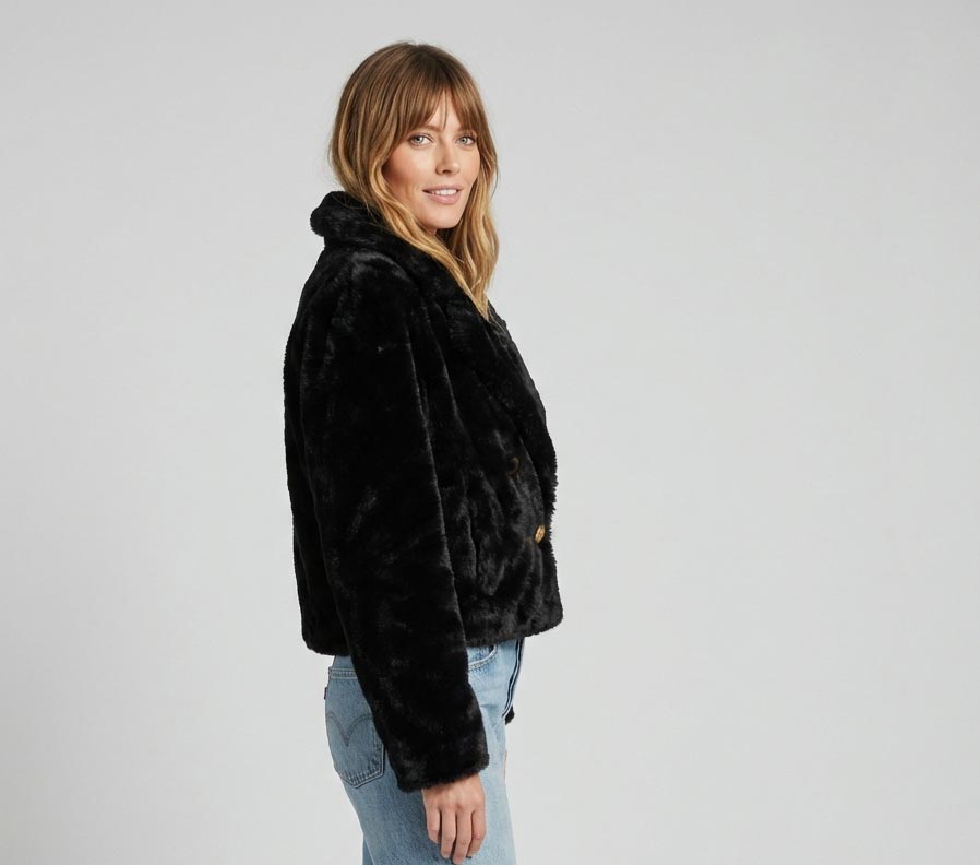Vintage Cropped Faux Fur Fuzzy Bolero Coat Black Size Small Medium