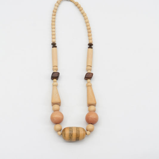 Vintage Beaded 70s Necklace Wood Chunky Beads Boho Geometric Tribal Collection