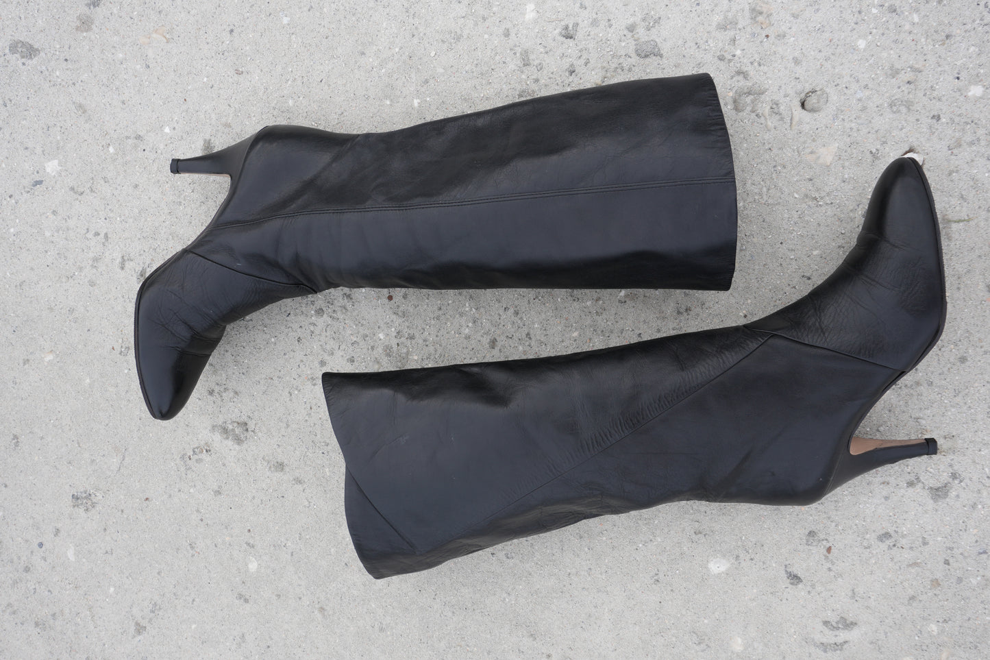 Tall Boots Size 9 Vintage 80s Tall Black Leather Retro Boots Sz. 9
