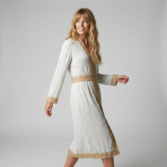 Vintage 70s GODDESS Dress METALLIC Lame' Silver Gold Party Dress Size Medium