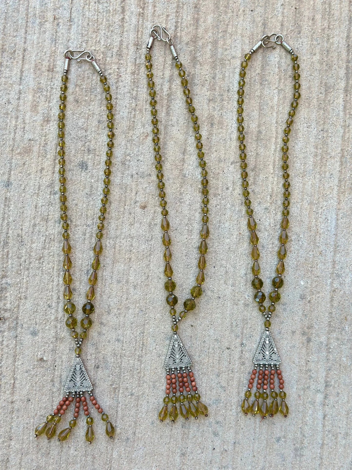 Beaded Necklace 1920s Style Red Sun Sitara Glass Boho GIFT Statement Vintage Drop Necklace