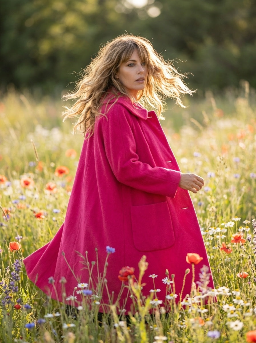 Vintage Red Wool Coat Swing Coat Long 1960s Overcoat