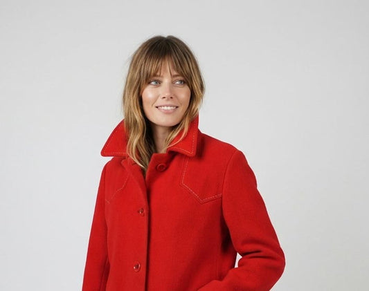 Vintage Red Wool Coat Valentines Day Rockabilly Pinup Style Size Medium