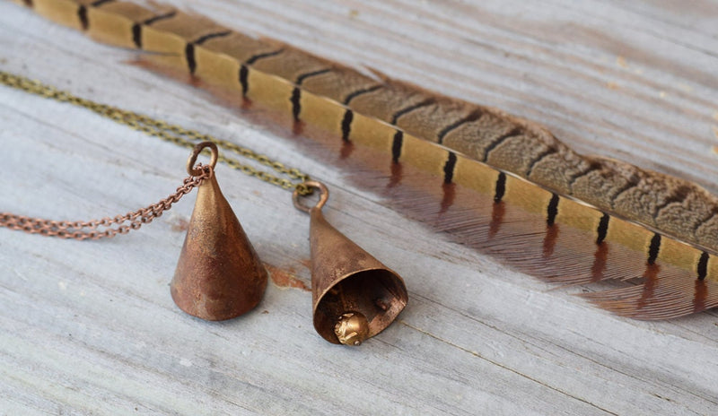 Bell Necklace Long Copper Golden Brass Statement Pendant Necklace