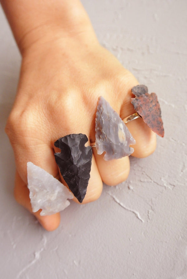 Arrowhead Ring Tribal Flint Jasper Quartz Stone Adjustable Ring