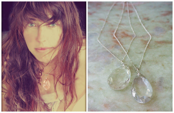 Sterling and Glass Necklace Tear Drop Sterling Silver Crystal Pendant Necklace