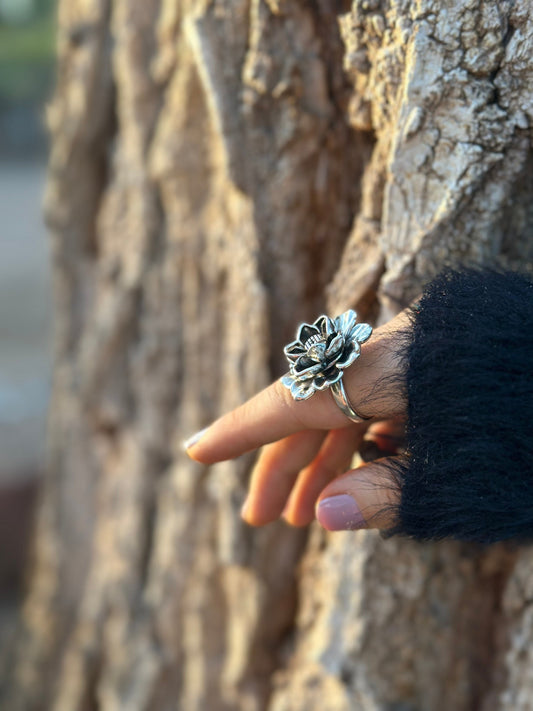 Flower Ring Sterling Silver ADJUSTABLE Large Ring All Sizes