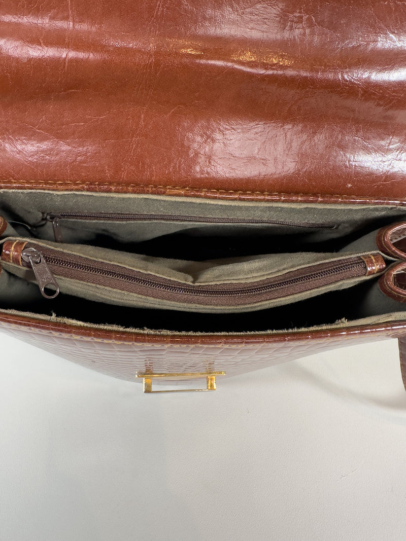 Patent Leather Bag Vintage Structured Large Croc Print Purse Crossbody Bag