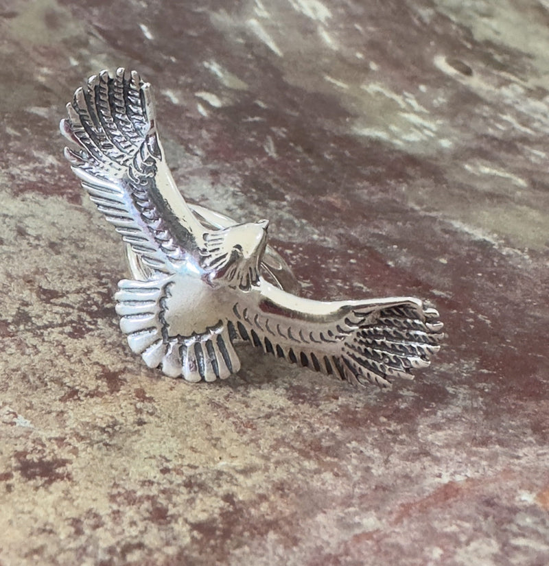 Bird Ring Sterling Silver ADJUSTABLE Hawk Eagle Flying Bird Large Ring