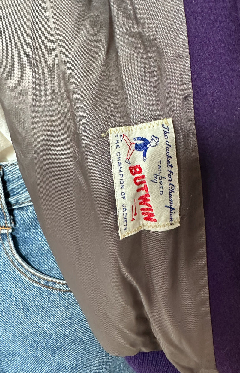 Vintage 1950s Varsity Letterman Jacket Purple White College Sports Jacket Womens Size Medium