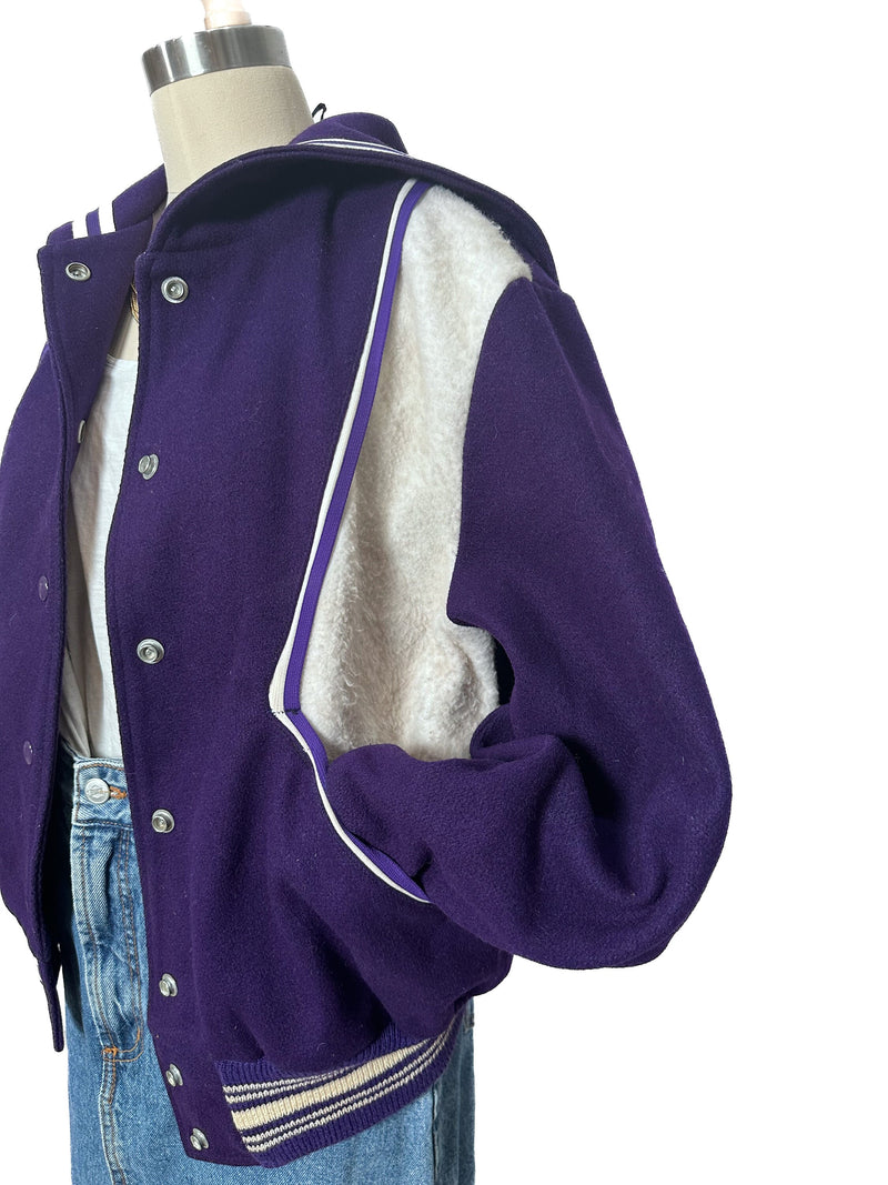 Vintage 1950s Varsity Letterman Jacket Purple White College Sports Jacket Womens Size Medium
