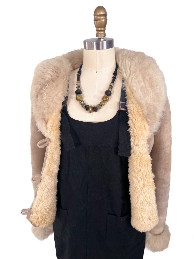 SHEARLING Coat Sheepskin Vintage 1970s Fur Cropped Jacket Size 4/6 Or Small/Medium