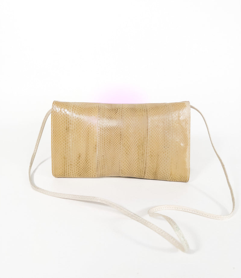 Snakeskin Purse Crossbody Clutch Vintage Purse Beige Evening Bag 1970s Art Bag