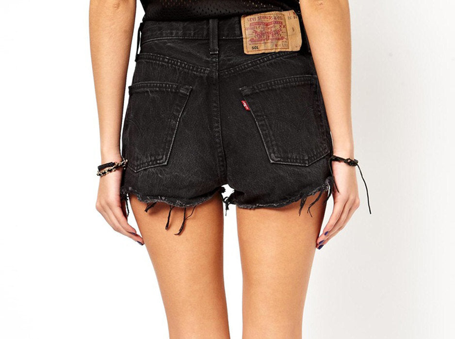 LEVI'S Shorts Denim Cutoff Tattered BLACK Distressed Highwaist High Cut Jean Shorts