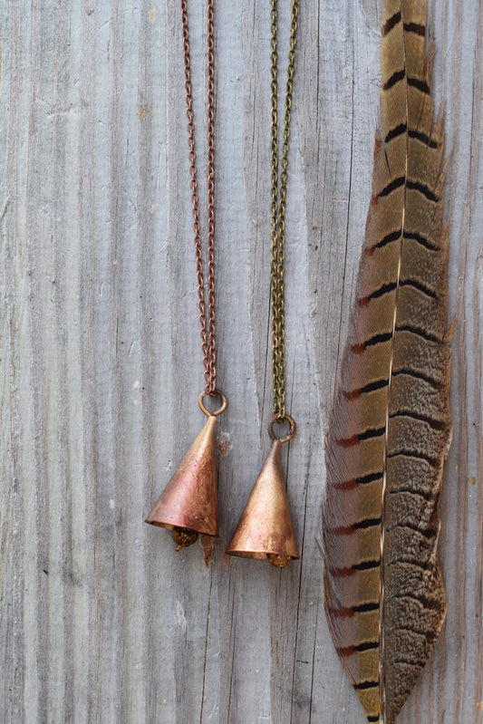 Necklace Bell Pendant Copper Metalwork Handmade Bell Long Statement Necklace
