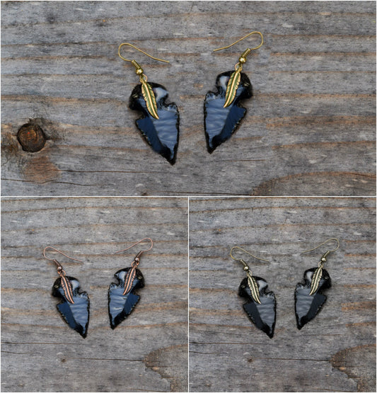 Arrowhead Flint Stone Earrings Tribal Boho Southwestern Native Custom made Dangle Drop Earrings Made to Order In Your Color Choice