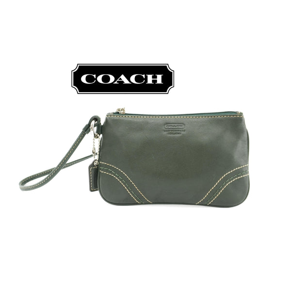 Vintage Coach Leather Wristlet Wallet - Dark Emerald Green