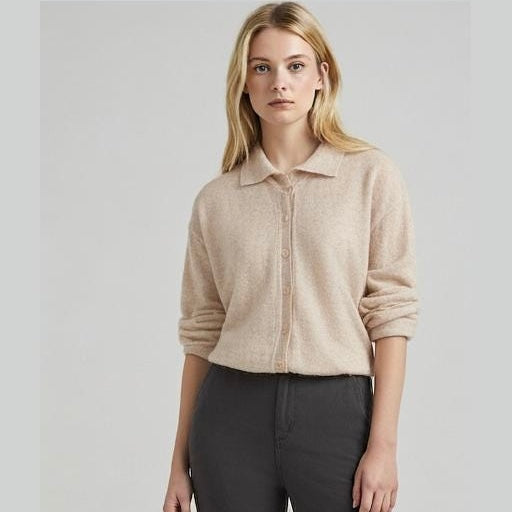 Vintage Beige Wool Cardigan Sweater IRELAND Soft Knit Button-Up Size XL