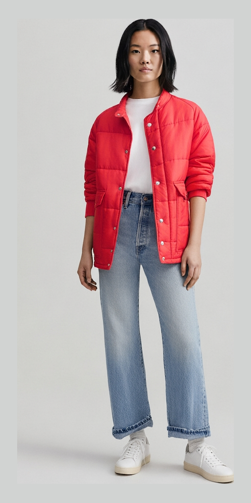 Vintage 1970s Red Quilted Puffer Jacket - Retro Insulated Workwear Coat Size Medium