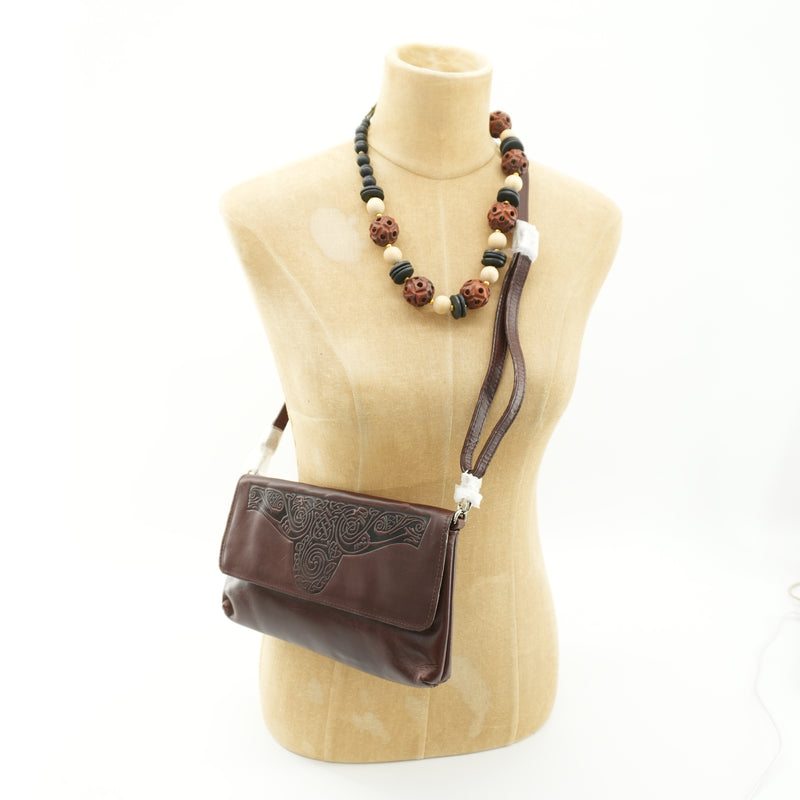 Vintage Brown Leather Celtic Knot Petite Crossbody Cell Phone Wallet Clutch Bag