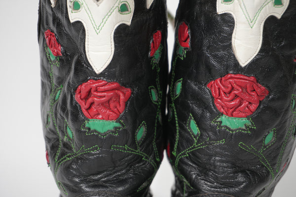 Cowgirl Boots ROSE Vintage 90s Decorated Art Cowboy Boots Size 6