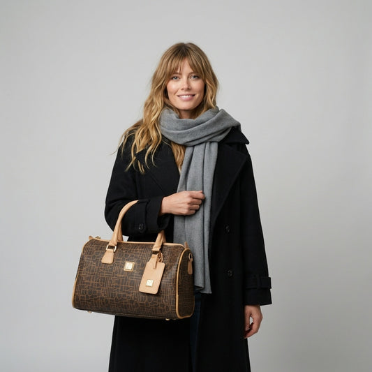 Diane Von Furstenberg Monogram Vegan Leather Weekender Travel Tote Carry On Bag