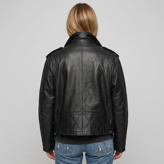 Vintage MOTO Jacket Black Leather Biker Motorcycle Jacket Size Large