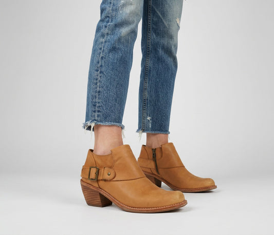 Vintage Tan Harness Short Ankle Booties Chelsea Square Toe Harness Boots Size 8.5