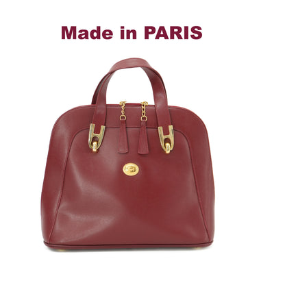 Red Purse Vintage Bag Made in PARIS Structured Leather Satchel Bag Top Handle Handbag