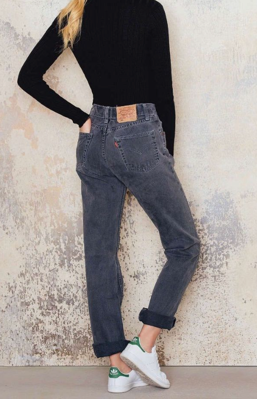 Levi Jeans Vintage Denim Black Charcoal CUSTOM-FIT All SIZES Straight Leg 501 Levi's Boyfriend Jeans