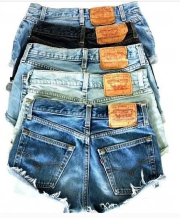 Vintage LEVI Denim Cutoff Shorts Tattered Blue Custom-fit Jean Shorts