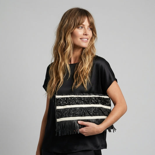 Vintage '80s Glam Artisan Lambskin Python Art Purse XL Convertible Clutch Bag