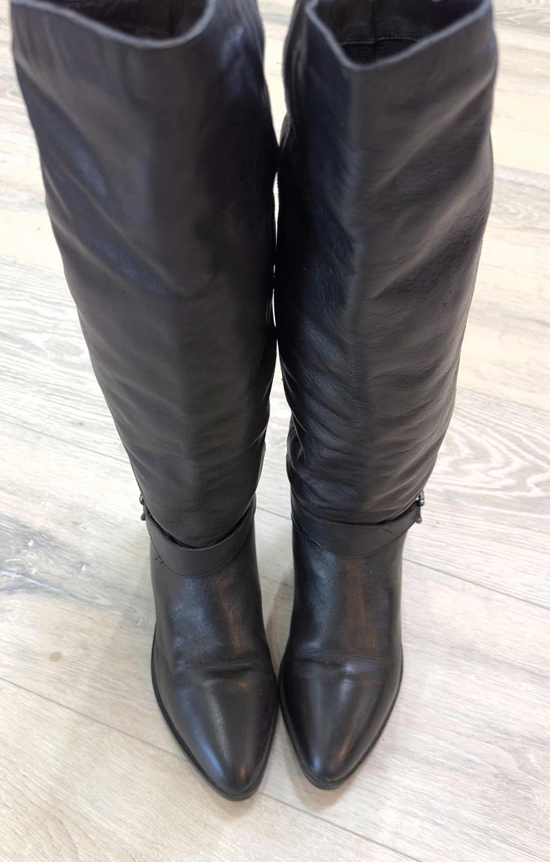 Riding Boots Sz. 7.5 Minimalist Knee Tall DINGO Black Flat Heel Boots Size 7 1/2