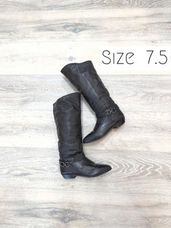 Riding Boots Sz. 7.5 Minimalist Knee Tall DINGO Black Flat Heel Boots Size 7 1/2