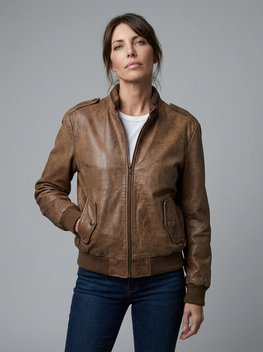 Leather Bomber Jacket Aviator Vintage 1970s Suede Cropped Flight Jacket Size Medium