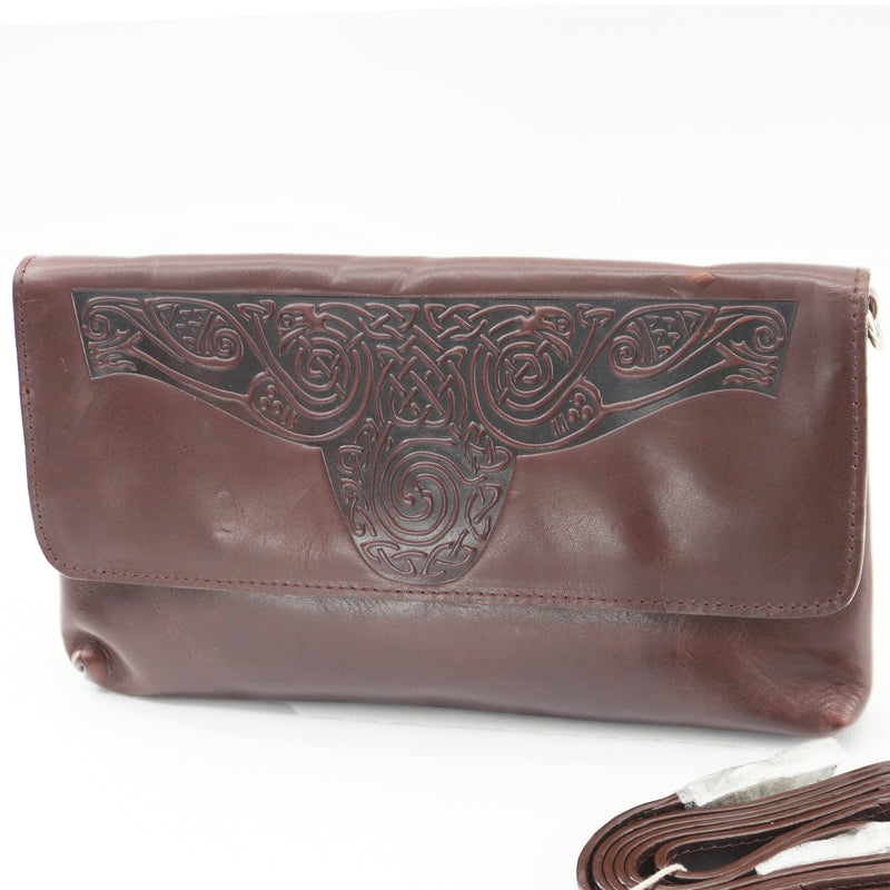 Vintage Brown Leather Celtic Knot Petite Crossbody Cell Phone Wallet Clutch Bag