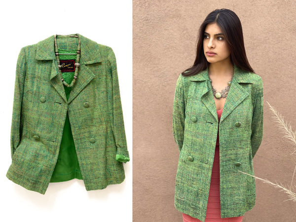 Green Jacket Lime Blazer Vintage Hand-Tailored Citrus Color Dress Coat Size Medium
