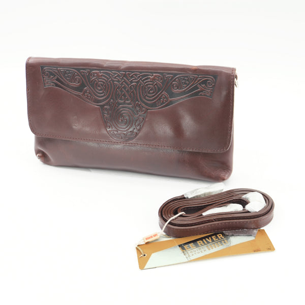 Vintage Brown Leather Celtic Knot Petite Crossbody Cell Phone Wallet Clutch Bag