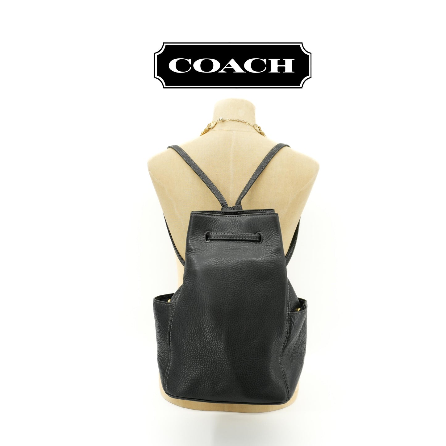 Coach Backpack Vintage Black Leather Bucket Bag 90s ITALY Sonoma Cinch Sling Purse