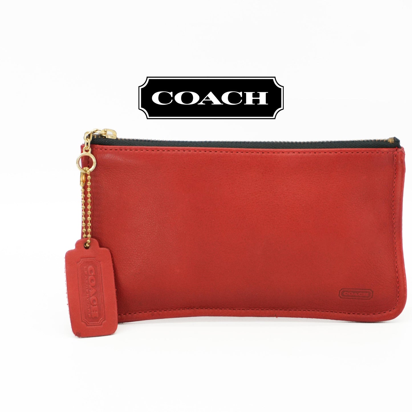 Vintage COACH Bag 90s Charm Leather Wristlet Wallet Zip Pouch Red Petite Bag