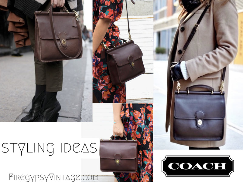 COACH Purse Vintage COURT Bag Satchel Purse Brown WILLIS Leather Crossbody Bag