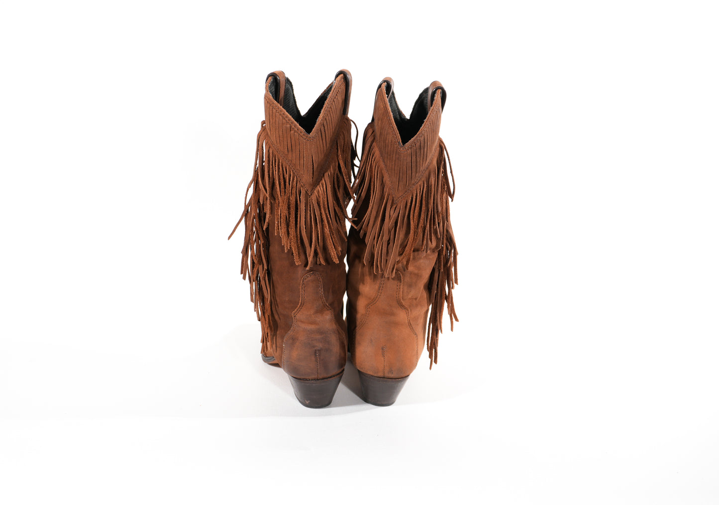 Vintage Fringe Boots Size 7.5 Brown 90s Southwestern Leather Cowboy Cowgirl Boots