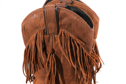 Vintage Fringe Boots Size 7.5 Brown 90s Southwestern Leather Cowboy Cowgirl Boots