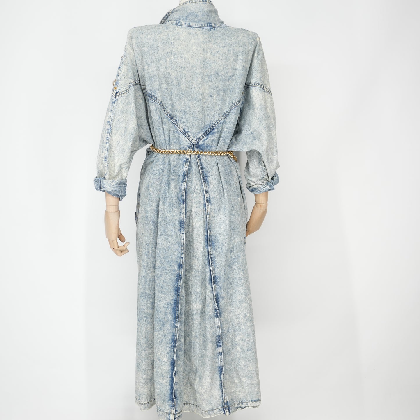 Embellished Vintage Avant-garde Denim Trench Coat Dress Batwing 1980s Glam Acid Wash Dress