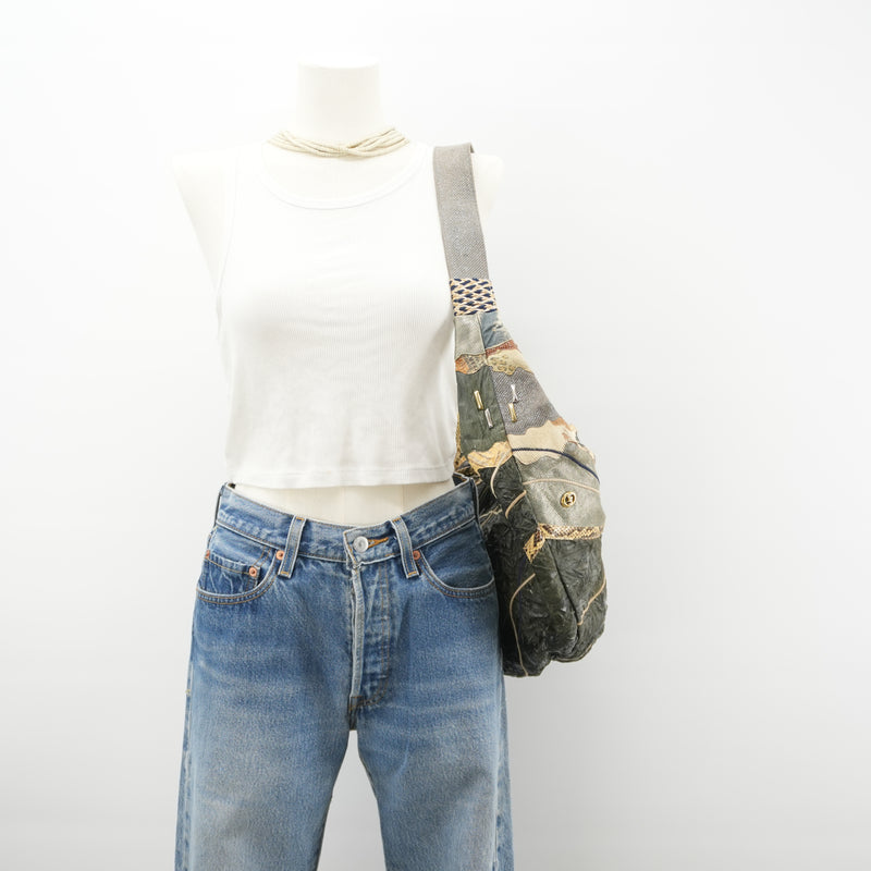 Vintage Abstract Print Hobo Bag Boho Shoulder Bag COUTURE ITALY Art Purse L Carryall