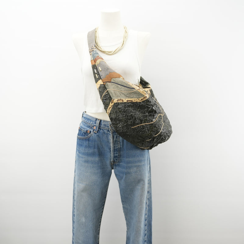 Vintage Abstract Print Hobo Bag Boho Shoulder Bag COUTURE ITALY Art Purse L Carryall