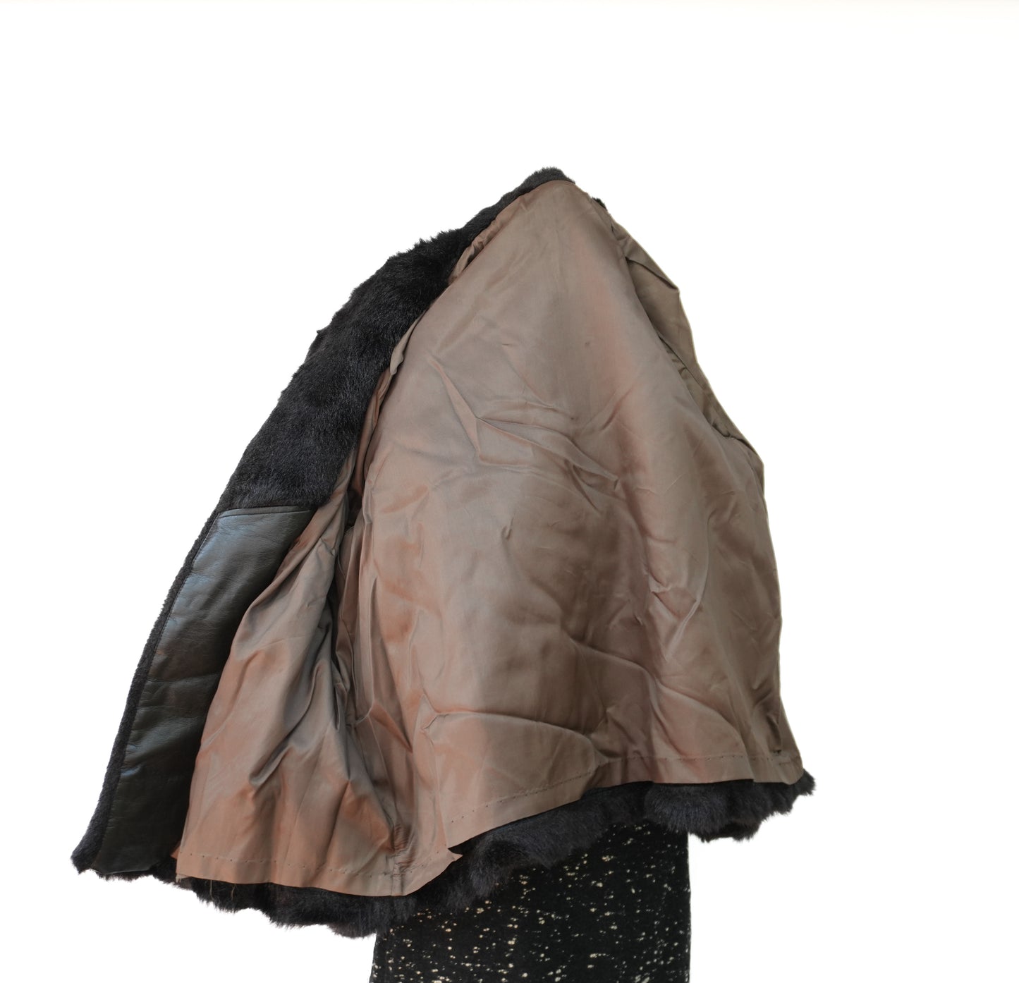 1960s Vintage Faux Fur Coat Brown Winter Cropped Swing Cape Coat Size Medium