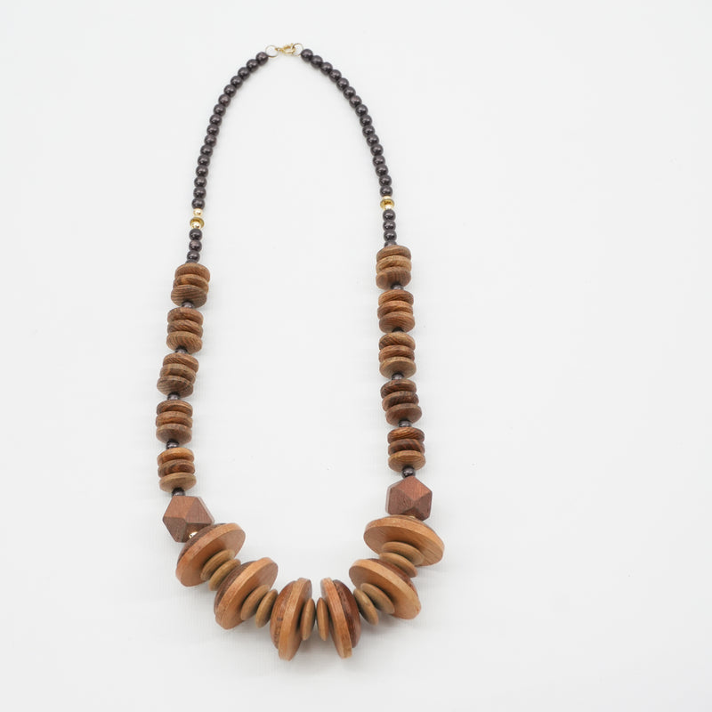Vintage Beaded 70s Necklace Wood Chunky Beads Boho Geometric Tribal Collection