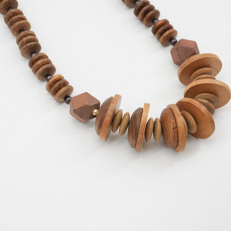 Vintage Beaded 70s Necklace Wood Chunky Beads Boho Geometric Tribal Collection